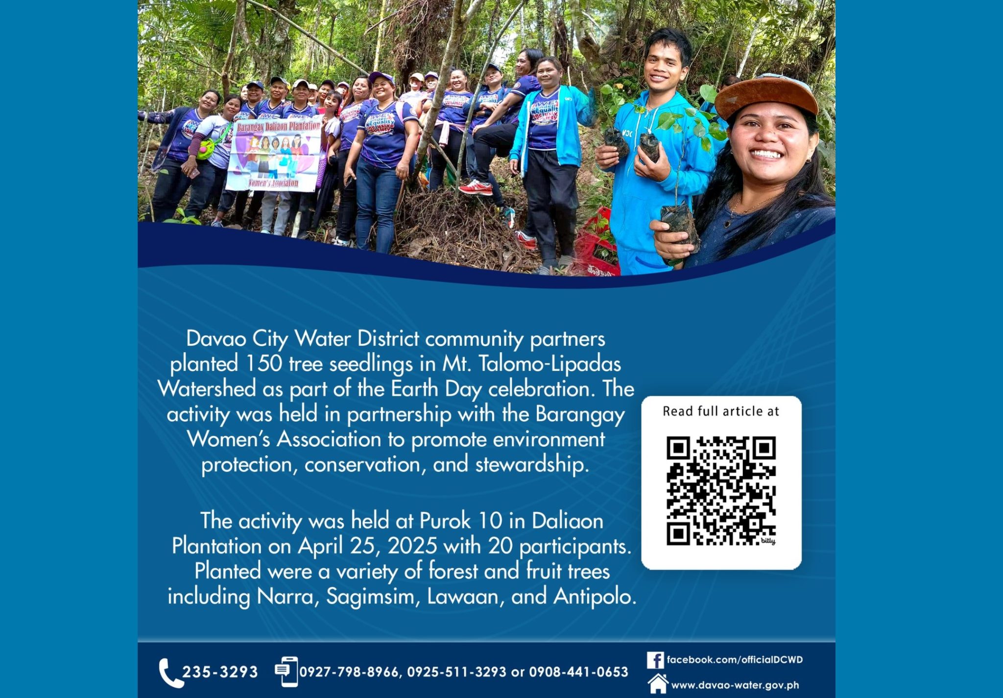 DCWD community partners reforest Mt. Talomo-Lipadas Watershed for Earth ...