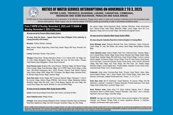 Notice of Water Service Interruptions on November 2 to 3, 2025